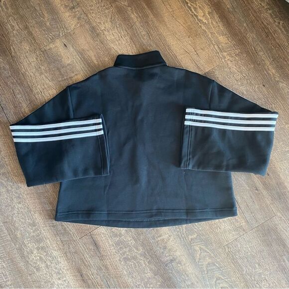 ADIDAS Crop Pullover NEW Zipper Black White Athleisure Medium Women’s - Picture 7 of 11